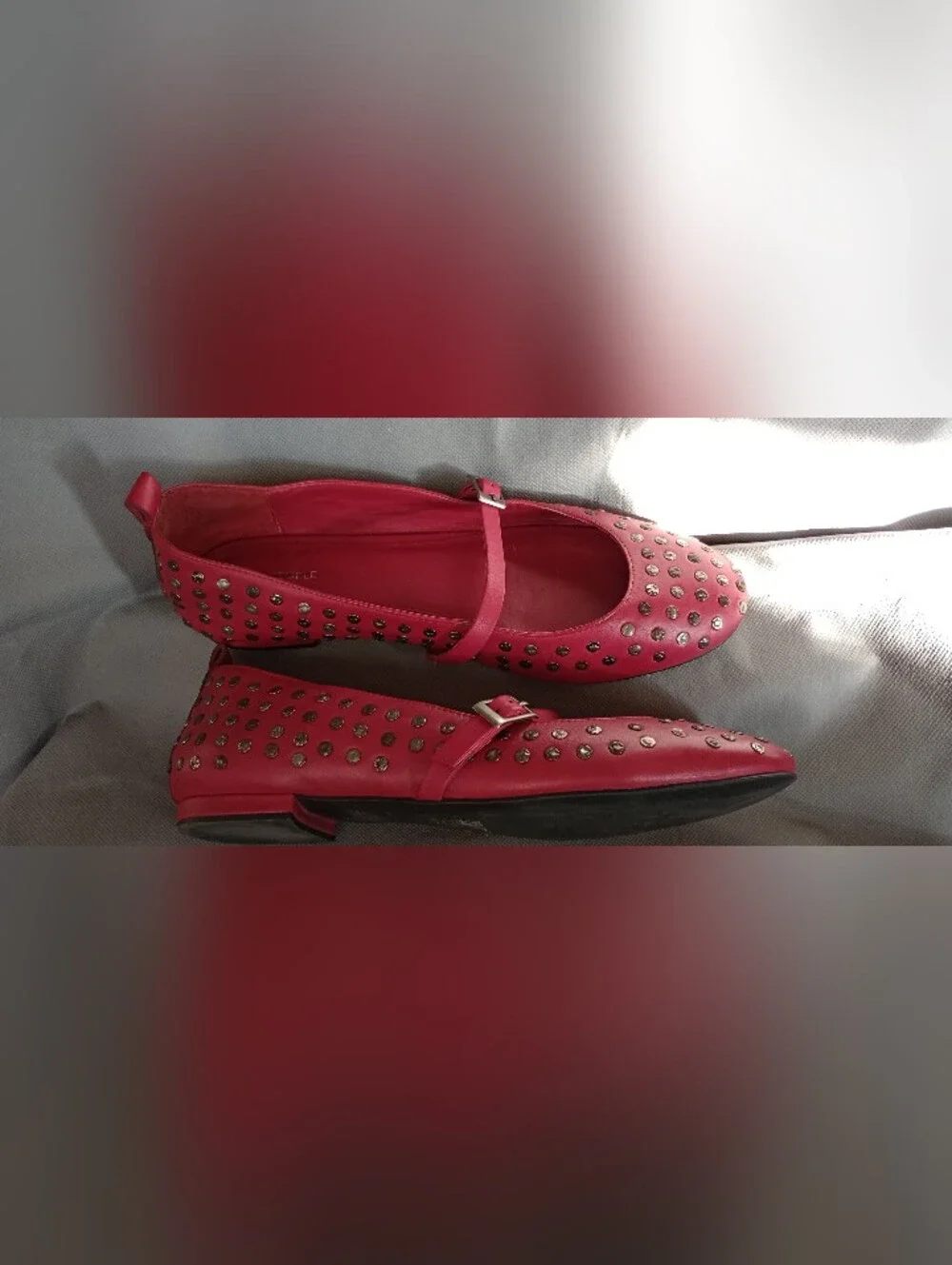 Free People Twiggy Red Leather Studded Mary Jane Ballet Flats Sz 11